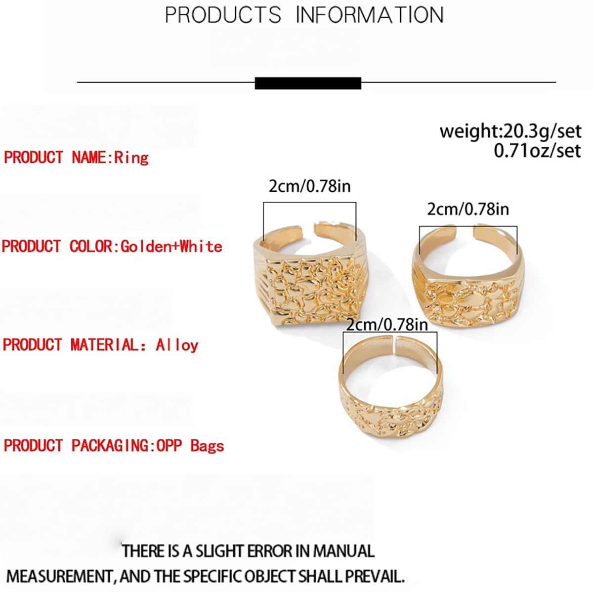 3Pcs Gold Chunky Knuckle Rings for Men Women Punk Stackable Finger Rings Set Hip Hop Harmmered Texture Statement Ring Vintage Gothic Ring Birthday Party Christmas Halloween Valentines Day Wedding Holiday Jewelry (Gold)