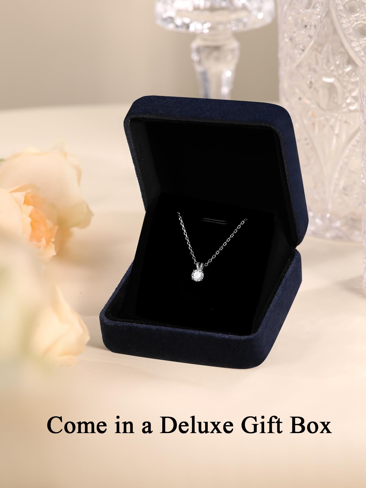 CYW Moissanite Cute Small Round Pendant Necklace Women Valentines Day Silver Imitation Diamond Simple Solitaire Necklace