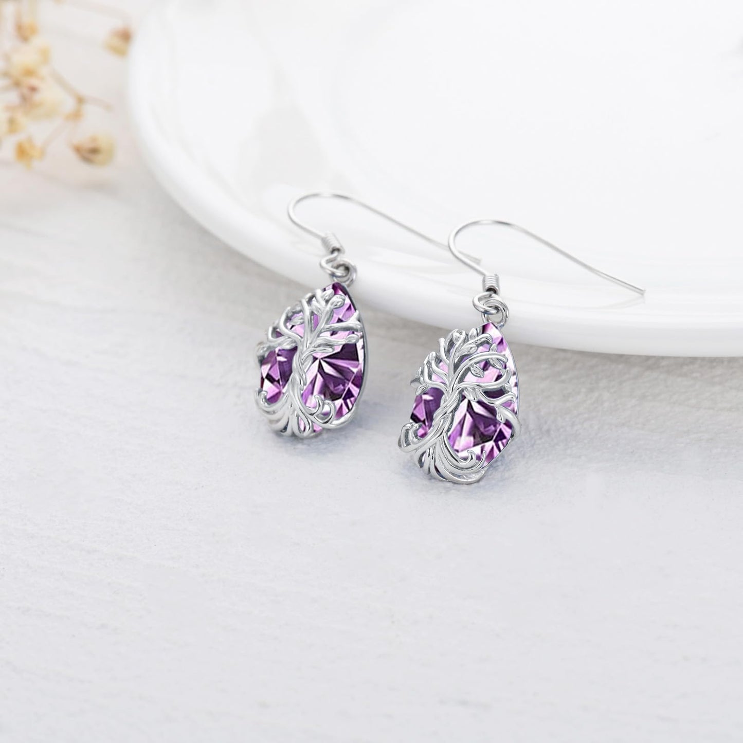 TOUPOP Alexandrite Tree of Life Earrings Sterling Silver Teardrop June Birthstone Earrings Family Tree Alexandrite Jewelry Birthday Mothers Day Gifts for Women Mom Her
