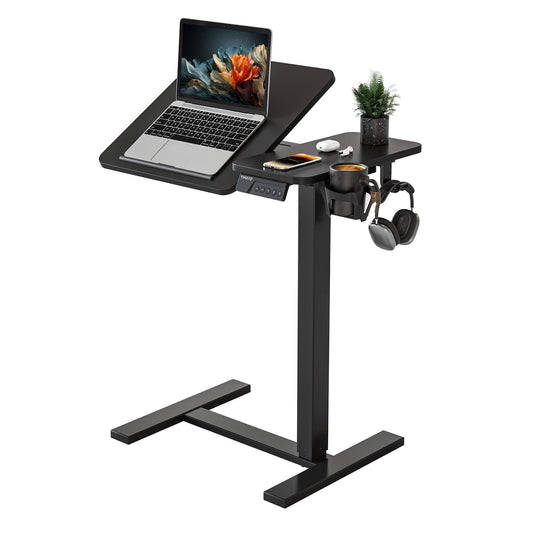 YIHAYO Electric Adjustable Overbed Bedside Table with Wheels, 24 x 16 Inches Mobile Standing Desk, Laptop Desk, Movable Overbed Tables Hospital Home Use, Black
