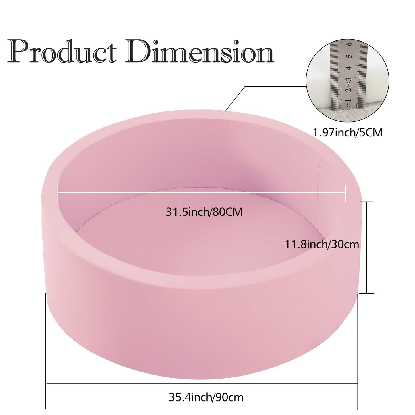 SHJADE Ball Pit for Toddlers, 35.4"x 11.8" Foam Ball Pits, Indoor Soft Round Baby Playpen for Children, Ideal Gift for Toddlers, Pink, (Balls not Included)