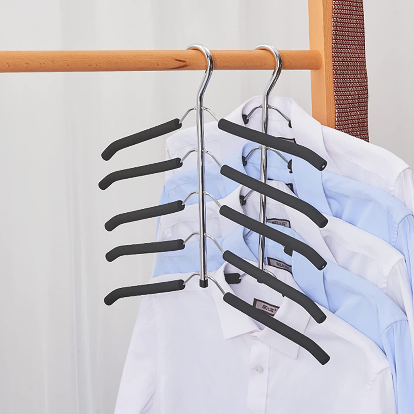 JFFLYIT Blouse Tree Hangers Multi-Layer Clothes Hangers 3 Pack 5 in 1 Non Slip Space Saving Closet Organizer Stainless Steel Shirt Hanger Coats Hanger（Black）