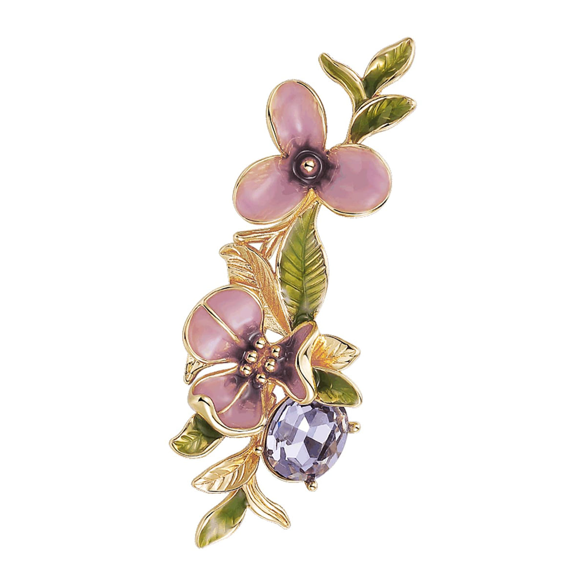 Irises Flower brooches and pins for women, Hand-driping Oil brooch pins inlaid with artificial crystals, SHE'S FREE STYLE JUST FOR YOU Green leaf safety pins enameled jewelry pins and brooches (Purple)