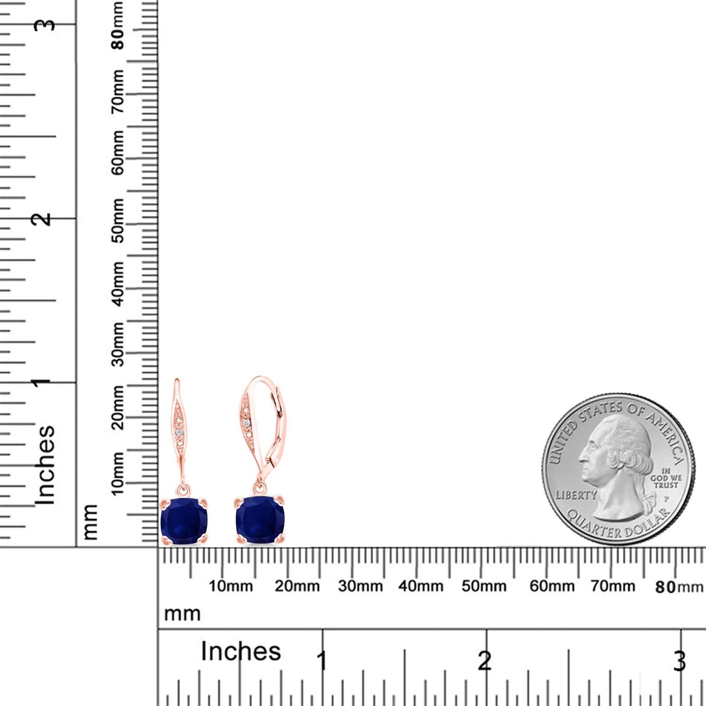Gem Stone King Drop Dangle Earrings For Women | 7MM Cushion Cut Gemstone Birthstone and Diamond | 925 Sterling Silver | Jewelry Gift for Mom Wife Her | Blue Sapphire-September | Rose Gold
