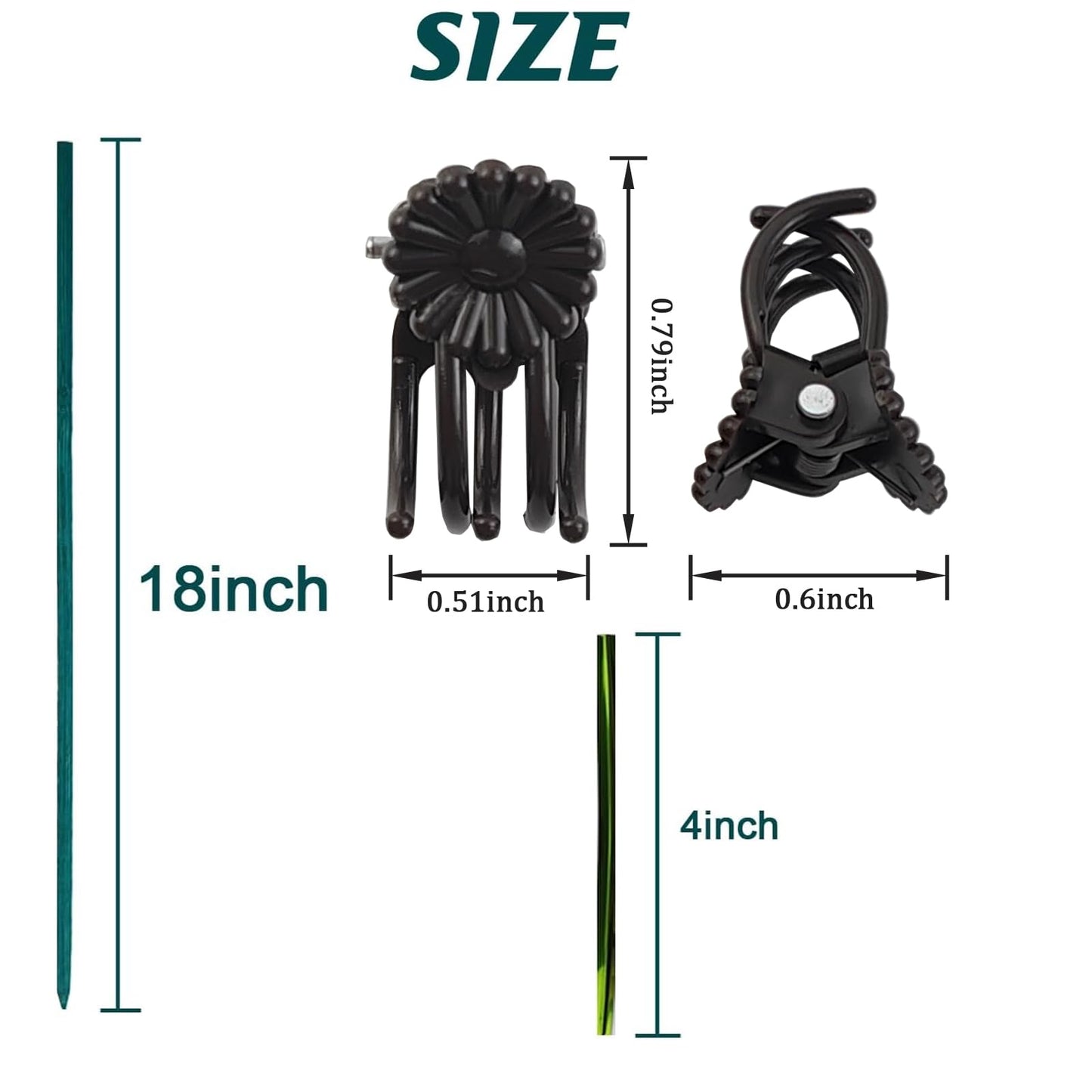 TIHOOD 200PCS/Set Bamboo Plant Stakes Kit, 50PCS Orchid Clips with 50PCS 18” Green Bamboo Plant Stakes, 100PCS Metallic Twist Ties for Supporting Stems Vines Stalks Grow Upright (Green)