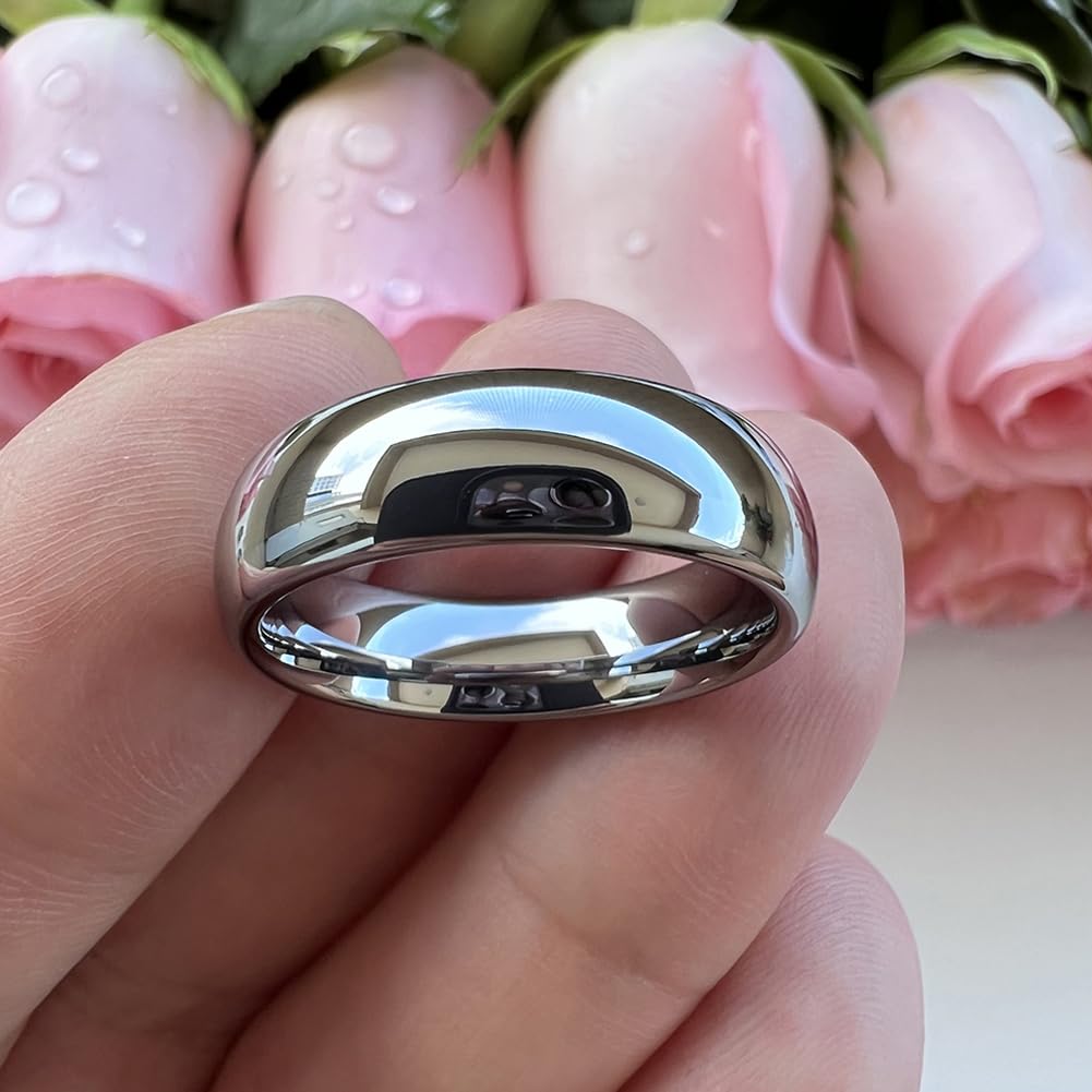TUTISS 6mm Tungsten Rings for Men Women Engagement Wedding Bands Domed Polished Comfort Fit Size 10