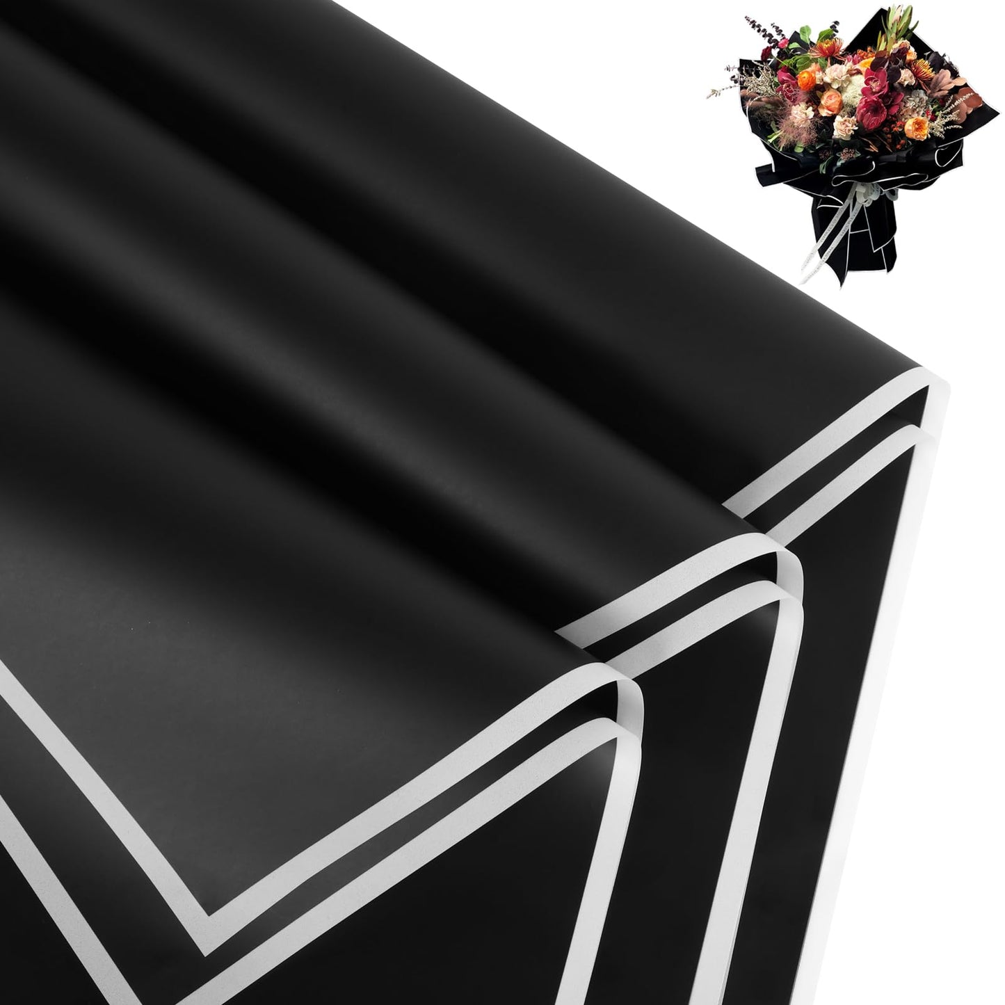 FUHITIM 20 Sheets Flower Wrapping Paper - Waterproof Floral Bouquet Packaging Paper for DIY Crafts，Florist Supplies Packaging Paper for Wedding Birthday Gift (Misty Black)