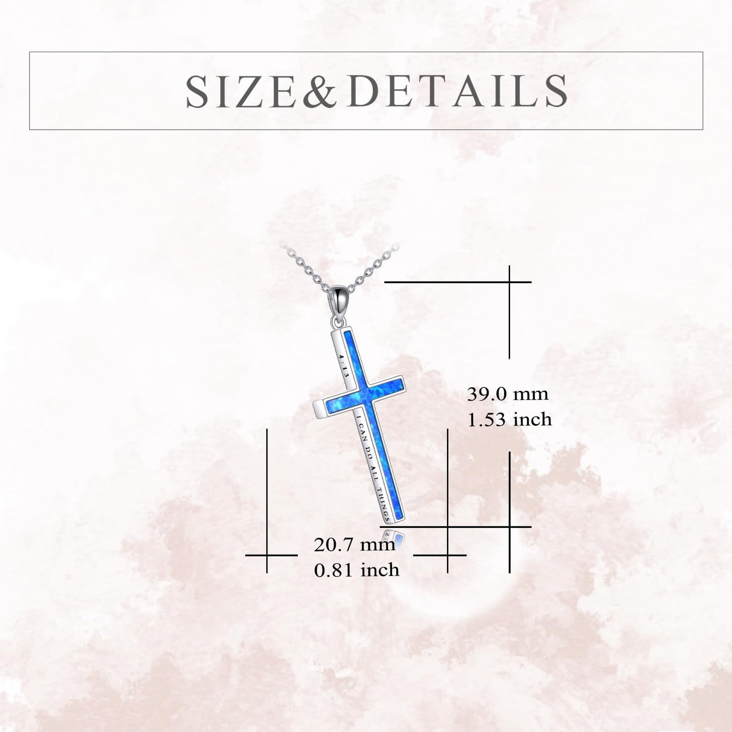 YFN I Can Do All Things Cross Necklace Sterling Silver Blue Opal Cross Pendant Thin Cross Jewelry Gifts for Women Men
