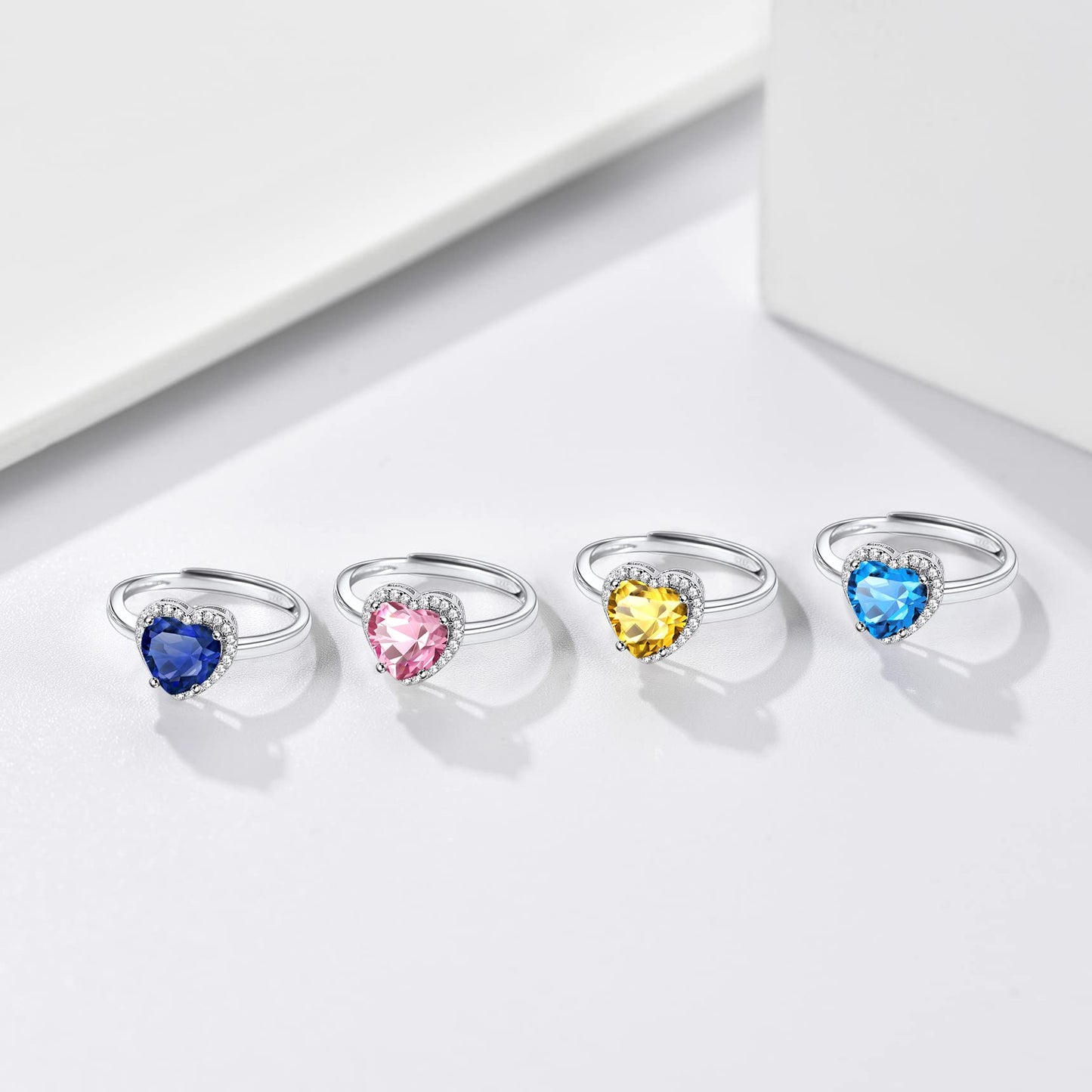 Bestyle CZ Heart Diamond Rings 5mm December Blue Topaz Birthstone Solitaire Rings, 925 Sterling Silver Rings Jewelry Gift for Wedding Anniversary Birthday