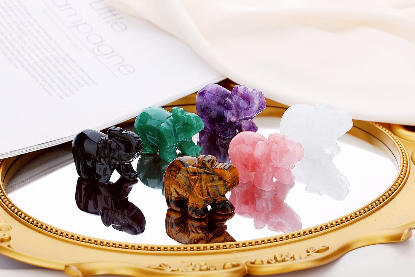 QINJIEJIE 3PCS Elephant Decor Amethyst Statue Crystals Rose Quartz Green Aventurine Cute Desk Stones Statue Gemstones Decoration Room Office Decor Pocket Spiritual Gem Gift for Women 1.5
