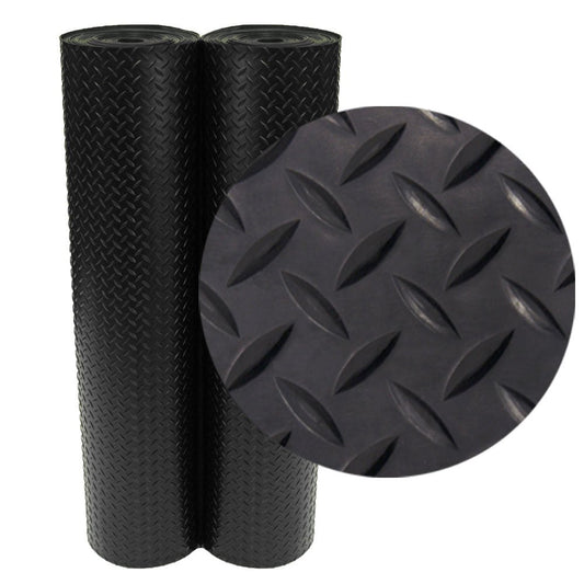 Rubber-Cal Diamond-Plate Rubber Flooring Roll - 3 mm x 4 ft x 2 ft Roll - Black