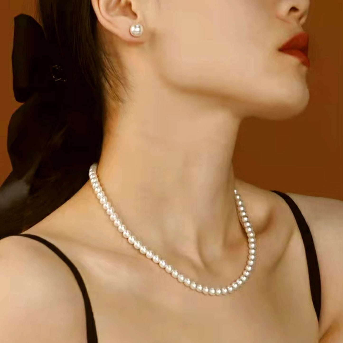 Luxval Pearl Necklaces Choker for Women, 6MM Cream White Pearl Jewelry, 14K Silver Plated Handmade Dainty Toggle Clasp Necklace for Women Jewelry Gifts, 18"