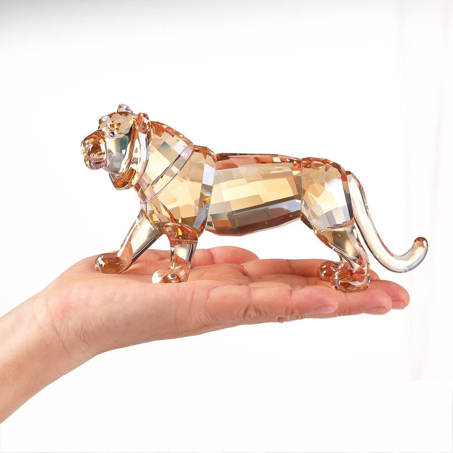 DOJOZ Crystal Tiger Figurine Animals Craft Home Decor Ornaments Collectible Birthday New Year Gifts (Gold)