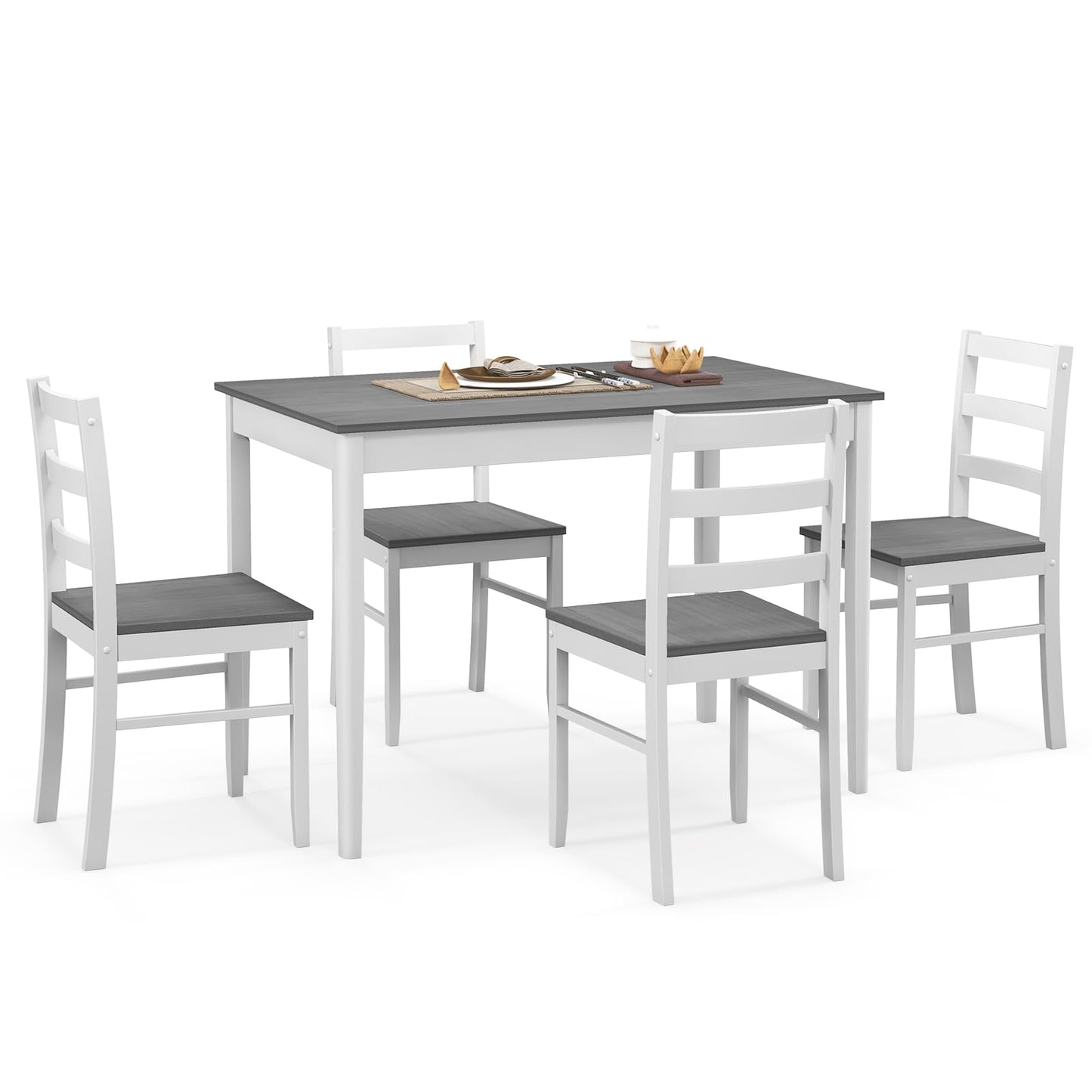 NAFORT 5 Piece Dining Table Set for 4, Farmhouse Solid Wood Kitchen Table Chairs Set of 4, Mid-Century Modern Dinette Set w/Rubber Wood Legs, Dining Room Table and 4 Chairs for Kitchen
