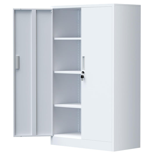 JINKUR Metal Storage Cabinet with Locking Doors and 3 Adjustable Shelves, Lockable Storage Cabinets for Home Office Garage Kitchen Pantry (White)