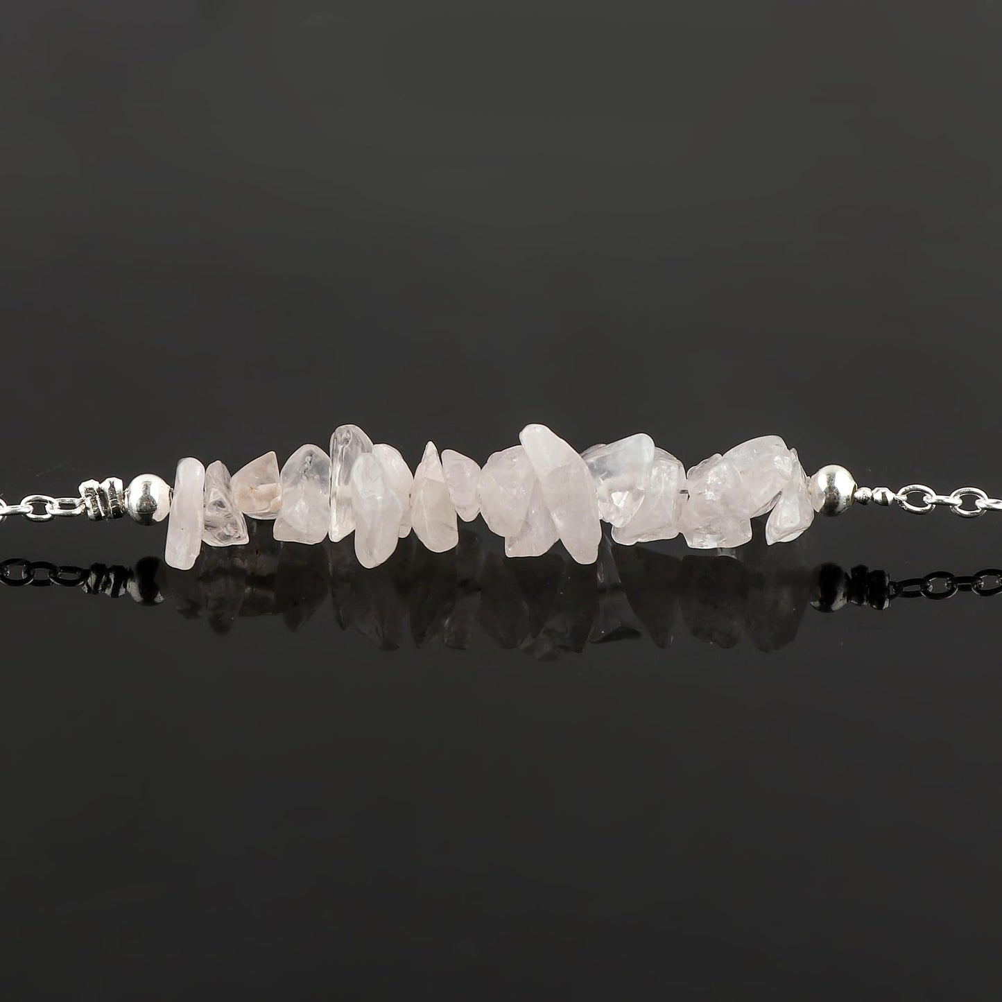 Gemimpression Handmade Rose Quartz Chips Bar Bracelet – Natural Energy Healing Crystals – Silver Plated Adjustable 8 Inch Chain – Christmas Gift