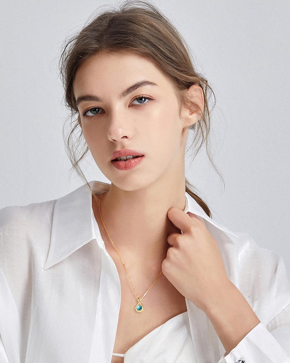 FANCIME Turquoise Necklace December Birthstone Necklace for Women Yellow Gold Plated Sterling Silver Infinity Pendant Fine Jewelry Birthday Mothers Day Gifts for Mom Her