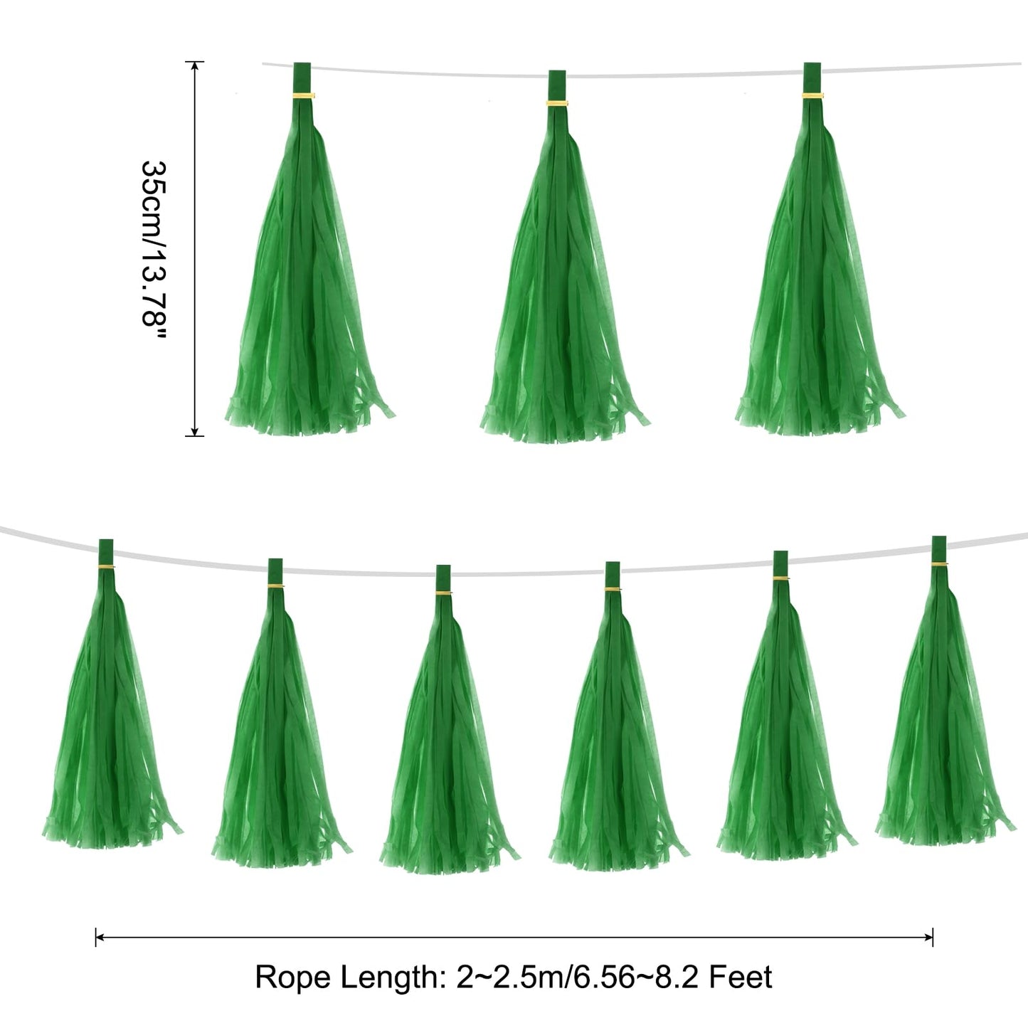 MECCANIXITY 50Pcs Dark Green Tassel Garland Banner with Rope Tissue Paper Tassels Party DIY Kits for Anniversary Wedding Birthday Party