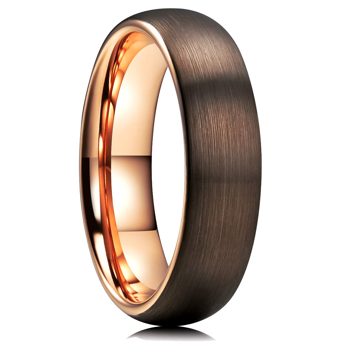 King Will 6mm Brown and Rose Gold Wedding Band for Men Women, Domed Brushed Tungsten Carbide Rings, Comfort Fit, Size 10.5