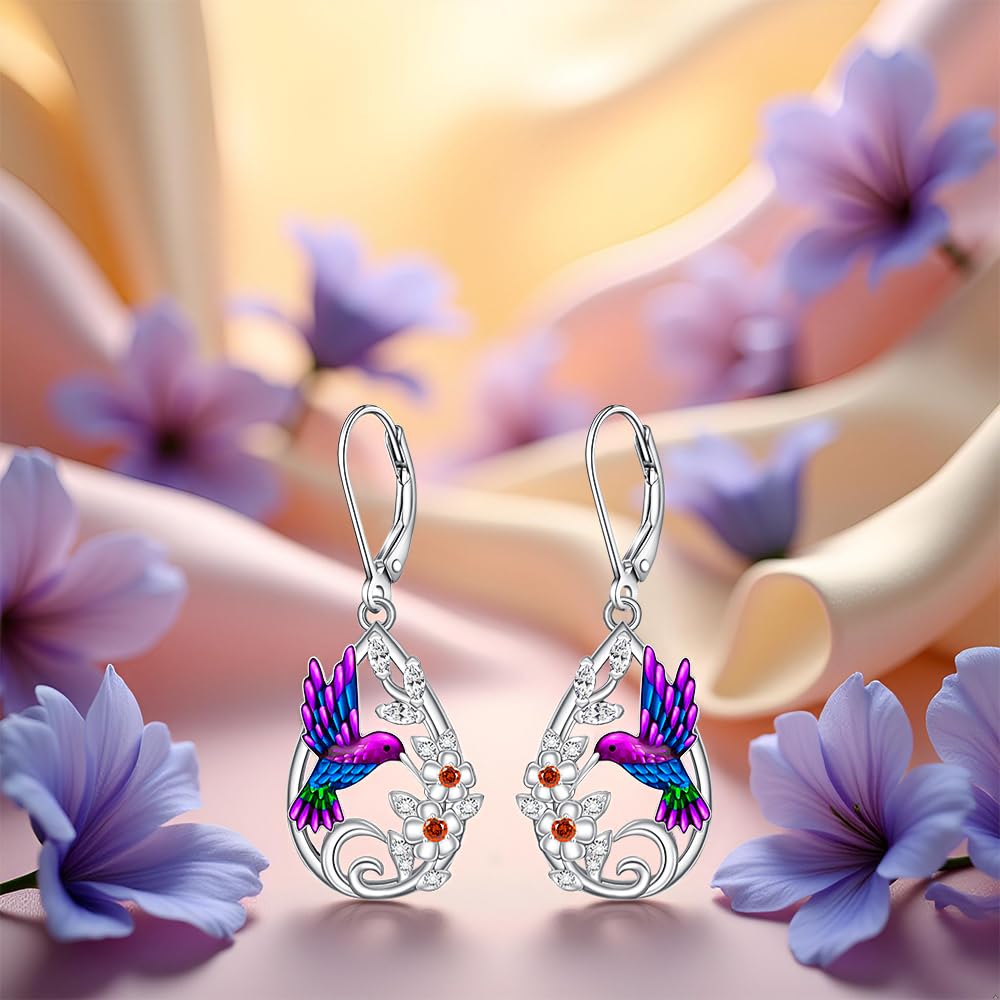 Hummingbird Earrings for Women Sterling Silver Flower Dangle Earrings Hummingbird for Lovers Elegant Jewelry Gifts for Christmas Mothers Day