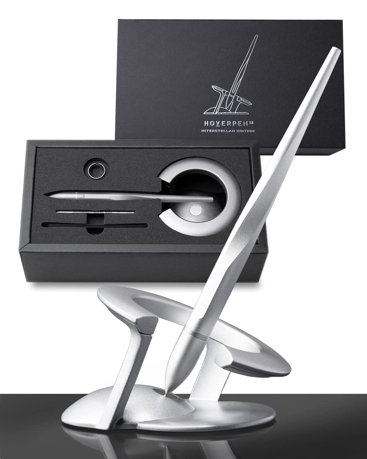 novium Hoverpen Interstellar - German-engineered Ballpoint Pen with Magnetic Features, Starlight Silver