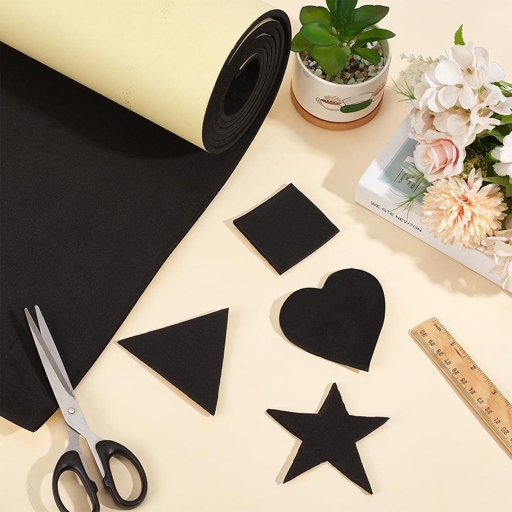 BENECREAT 78.7x15.7inch Adhesive EVA Foam Roll, 5mm Black Adhesive EVA Foam Sheets Cosplay Foam Crafts for Halloween Art Supplies Paper Scrapbooking
