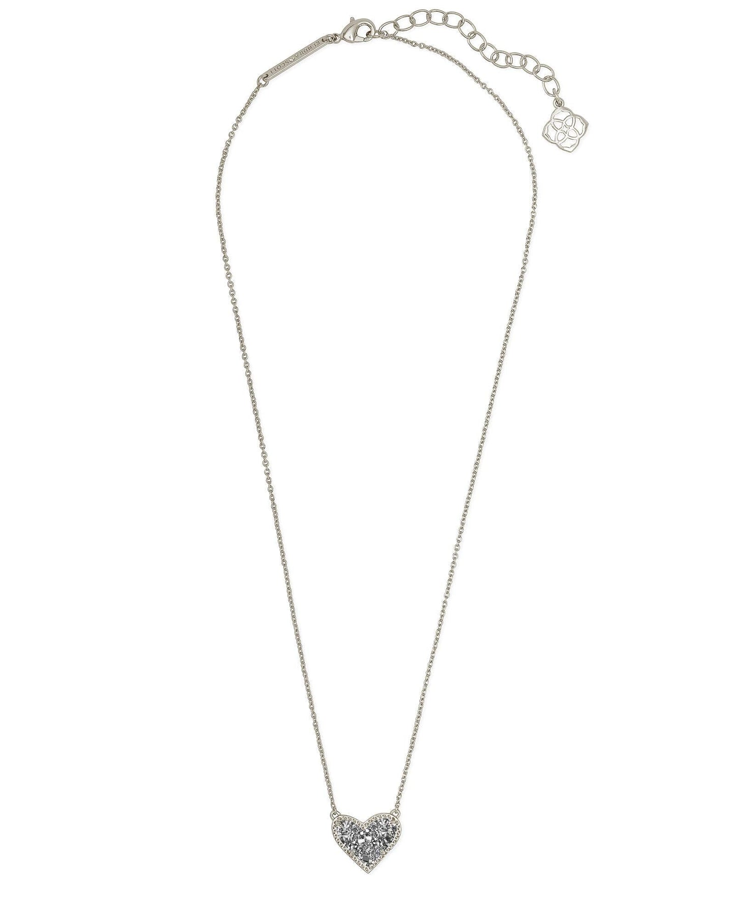 Kendra Scott Ari Heart Adjustable Length Pendant Necklace for Women, Fashion Jewelry, Rhodium-Plated, Platinum Drusy