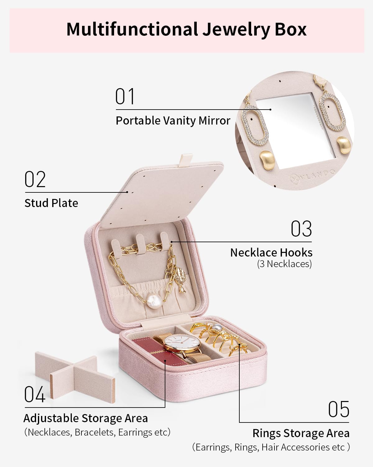 VLANDO Birthday Gifts for Women Friendship, Personalized Initial Jewelry Box, Friendship Gifts for Women Friends, Travel Essentials Small Jewelry Box, Travel Box for Girls - Letter J, Pink
