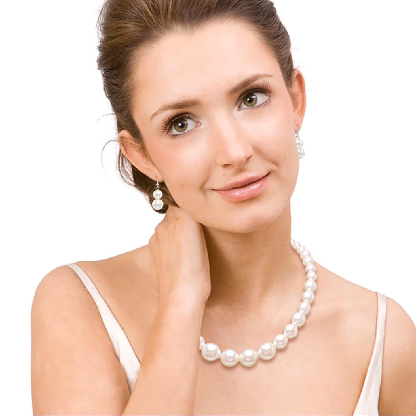 Cryshimmer Pearl Necklaces Earring Bracelets for Women Faux Pearl Beads Strand Collar Necklace Costume Jewelry Set(Cream White)