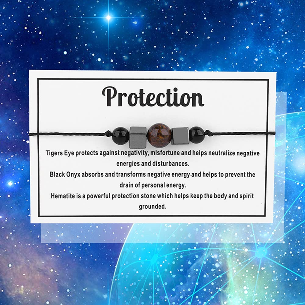 tenghong2021 Chakra Crystal Beaded Bracelet with Wish Card Adjustable Spiritual Anxiety Stone Beads Braide String Bracelet Yoga Meditation for Women Men Jewelry Birthday Gifts-Protection