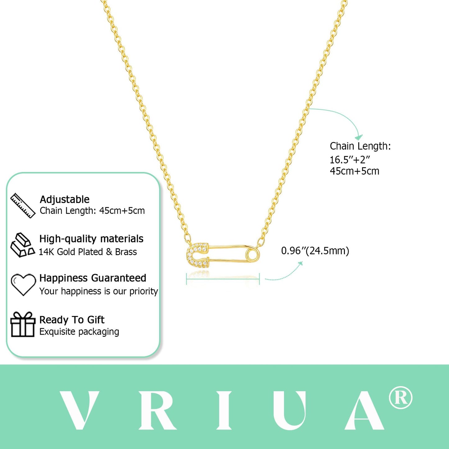 VRIUA Safety Pin Necklace 14K Gold Plated Dainty Gold Pin Paperclip Necklaces for Women Everyday Simple Jewelry
