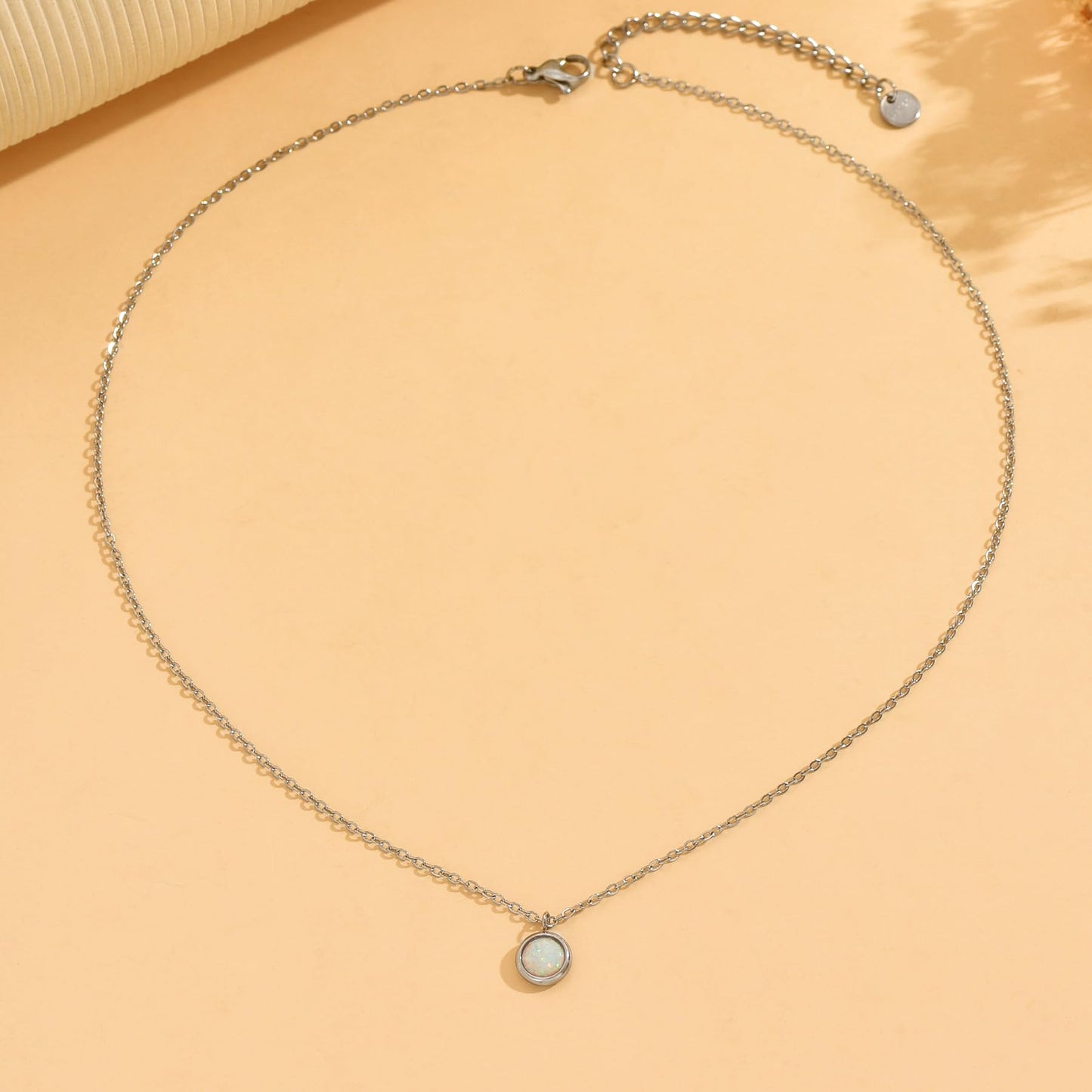 NONAMOIS Stainless Steel White Opal Pendant Necklace for Women Dainty Created Opal Choker Necklace Trendy Non Tarnish Jewelry Gifts