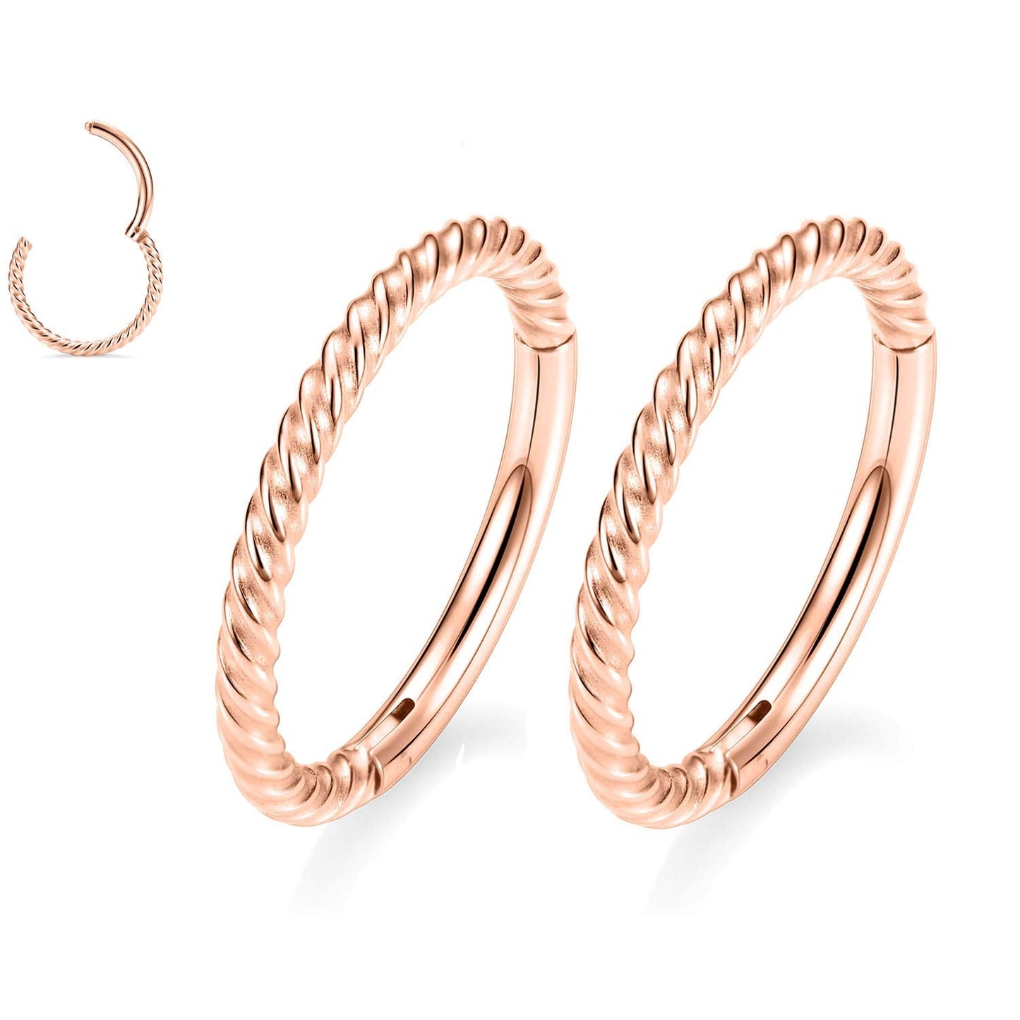 Rose Gold Septum Jewelry - 18 Gauge Seamless Septum Clicker & Nose Ring Hoop - 8mm, 18g Cartilage Earring & Lip Rings - Surgical Steel Helix Earrings - Nose Piercing Jewelry