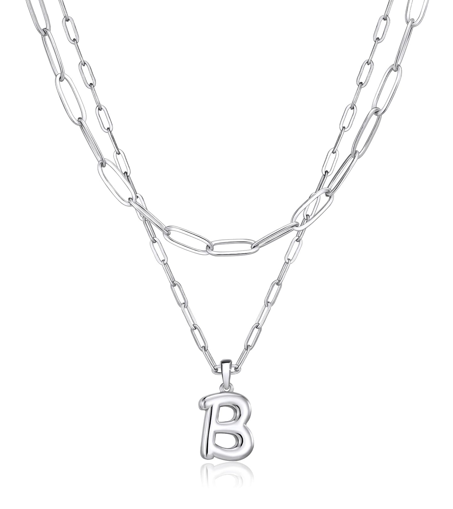adoyi Silver Initial Necklace for Women 14k Gold Plated Layered Bubble Letter Necklaces Trendy Jewelry Chain Name B Pendant Necklace Stack Birthday Valentines Gifts