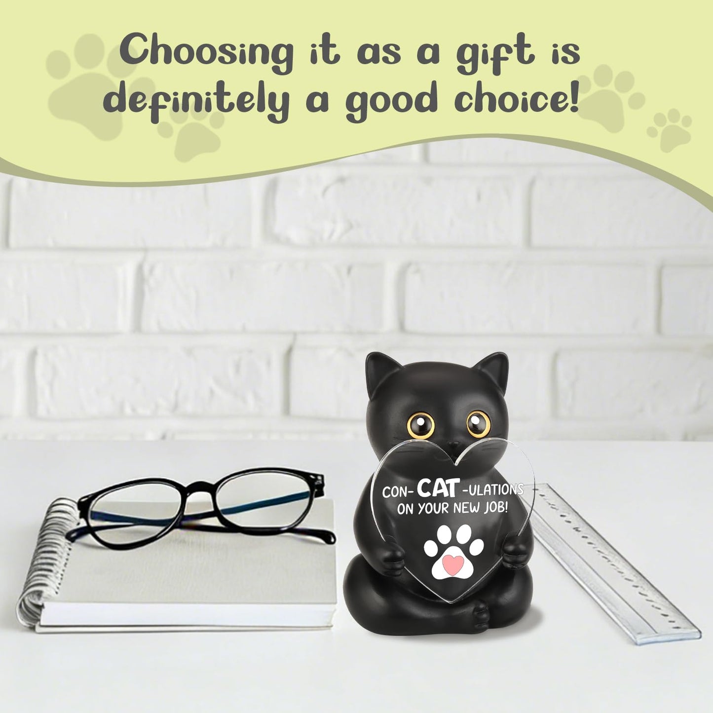 THRXOBN Con-Cat-Ulations Black Cat Resin Figurine, New Job Celebration Gift for Women, Men, Motivational Desk Decor for Cat Lovers, Encouraging Office Present for Colleague, WMS15