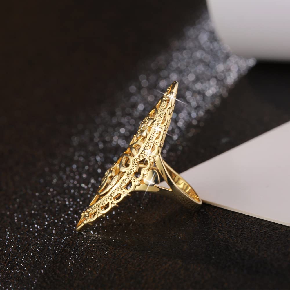 QOBEBOTA Gold Rings for Women Summer Boho Rings Big Thumb Ring Trendy Full Finger Rings Wide Band Womens Rings for Cocktail Party Birthday Gifts Size 9 Statement Rings for Women