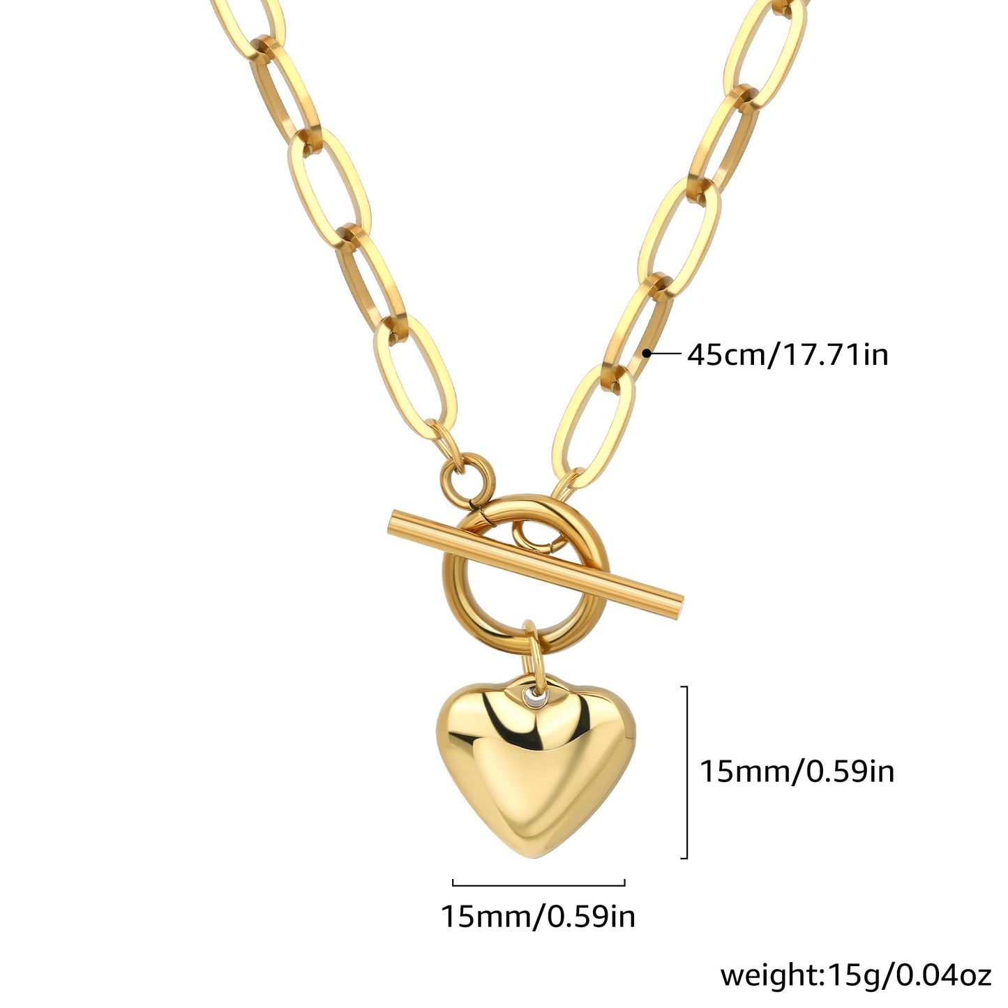 BONJOULRY Chunky Gold Necklace for Women, 18K Waterproof Heart Necklace Statement Necklace Gold Charm Necklace Chunky Jewelry Paperclip Chain Choker Gift for Women (OT Chain Heart)