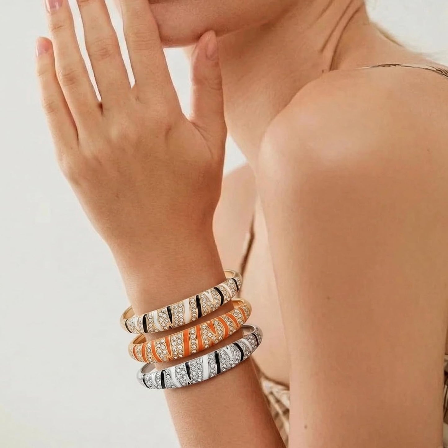 FIVESWEET Trendy Cloisonne Bangle Bracelets Set for Women, Enamel Craft Jewelry-Floral Element , Retro Fashion Palace Style, Zinc Alloy with Rhinestones, 2.4Inch Diameter Fits Most Adults, Perfect Jewelry Gift Idea for Her, Girlfriend, Wife, Mom, Sister,
