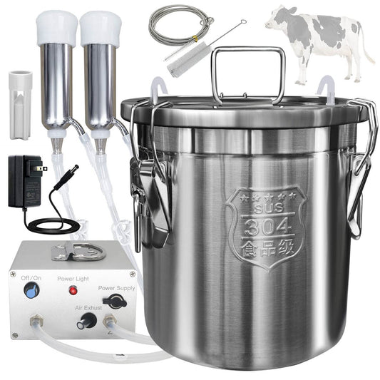 Hantop Cow Milking Machine 12L, Plug-in Powered, Speed Adjustable Pulsating Vacuum Pump, Food Grade 304 Stainless Steel Milk Bucket, Auto-Stop Check Valve, Electric Cow Milker (Classic Model)