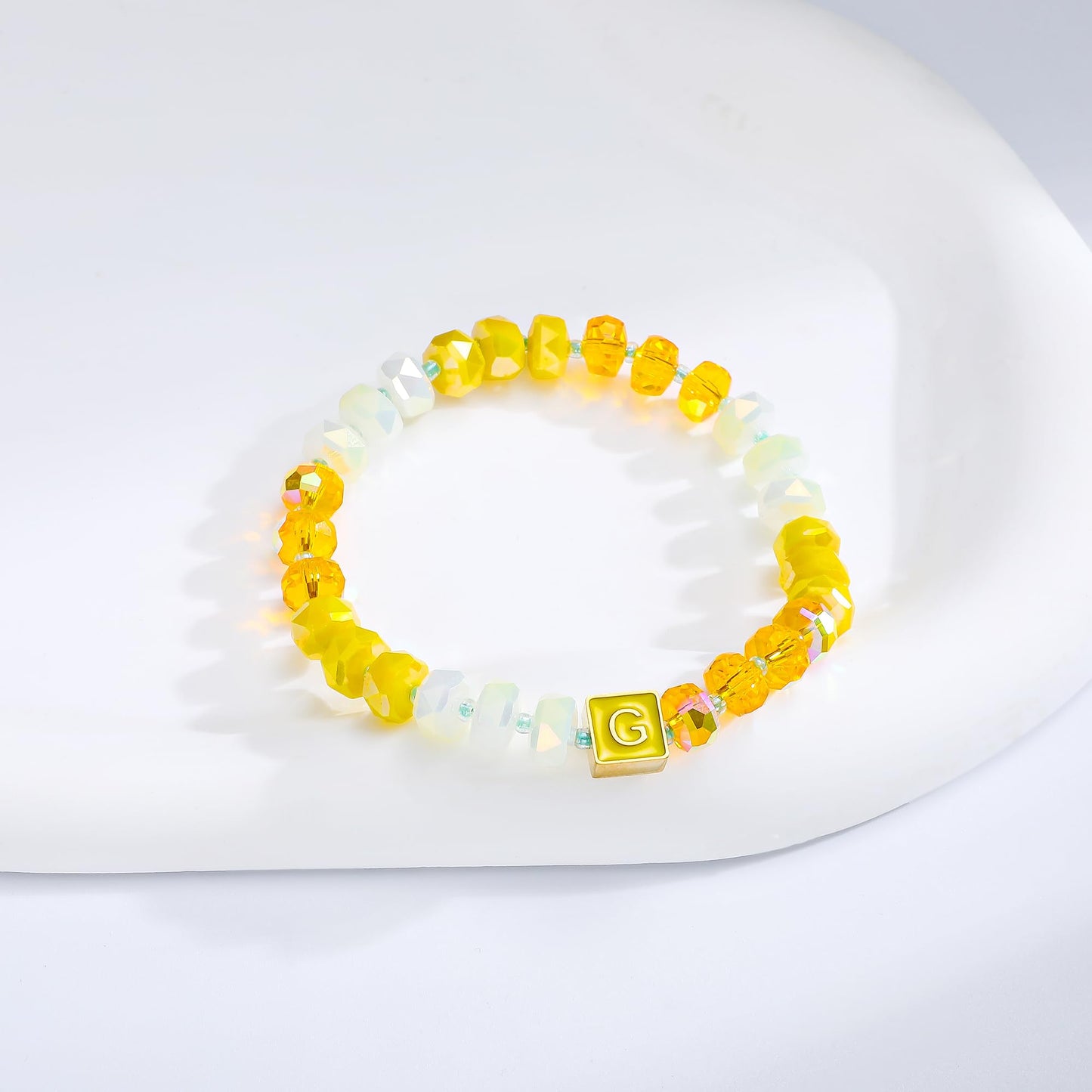 SLYAIH Colorful Beaded Initial Bracelets for Women Boho Crystal Beaded Elastic Stretch Bracelet A-Z Letter Bracelet Handmade Jewelry Gifts for Women