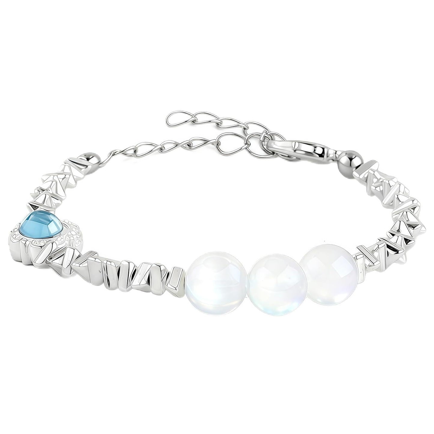 NINATY Beaded Bracelets for Women Dainty White Moonstone Bracelet Adjustable Crushed Silver Bead Bracelet Stretch Trendy Handmade Elastic Bracelets Statement Jewelry Gifts for Christmas Birthday Party