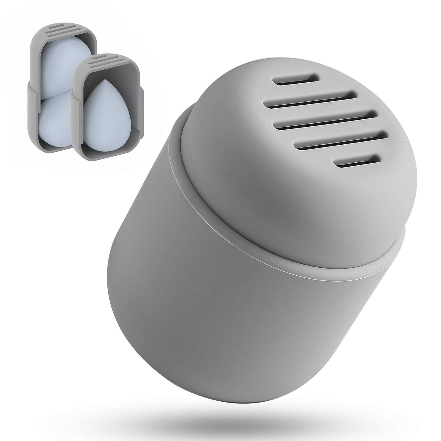 BEZOX Makeup Sponge Holder, Silicone Beauty Sponge Case with Double-Sided Vent Design for Quick Drying, Compact Travel Essentials Make Up Blender Container (BLENDER NOT INCLUDED) - Grey