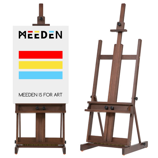 MEEDEN Heavy Duty H-Frame Studio Easel Stand, Large Adjustable Solid Beech Wood Artist Easel for Painting, Holds Canvases up to 78" with Storage Tray- Walnut