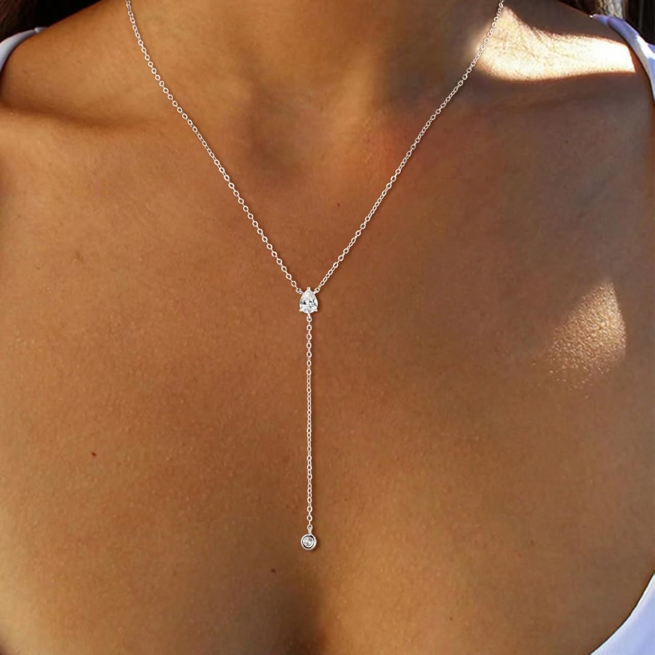 Fglqfam Lariat Necklace for Women, Dainty Long Necklaces, 14k Gold/Silver Plated Y-Shaped Drop Chain Necklace, Simple Layered Necklaces, Trendy Jewelry Gifts