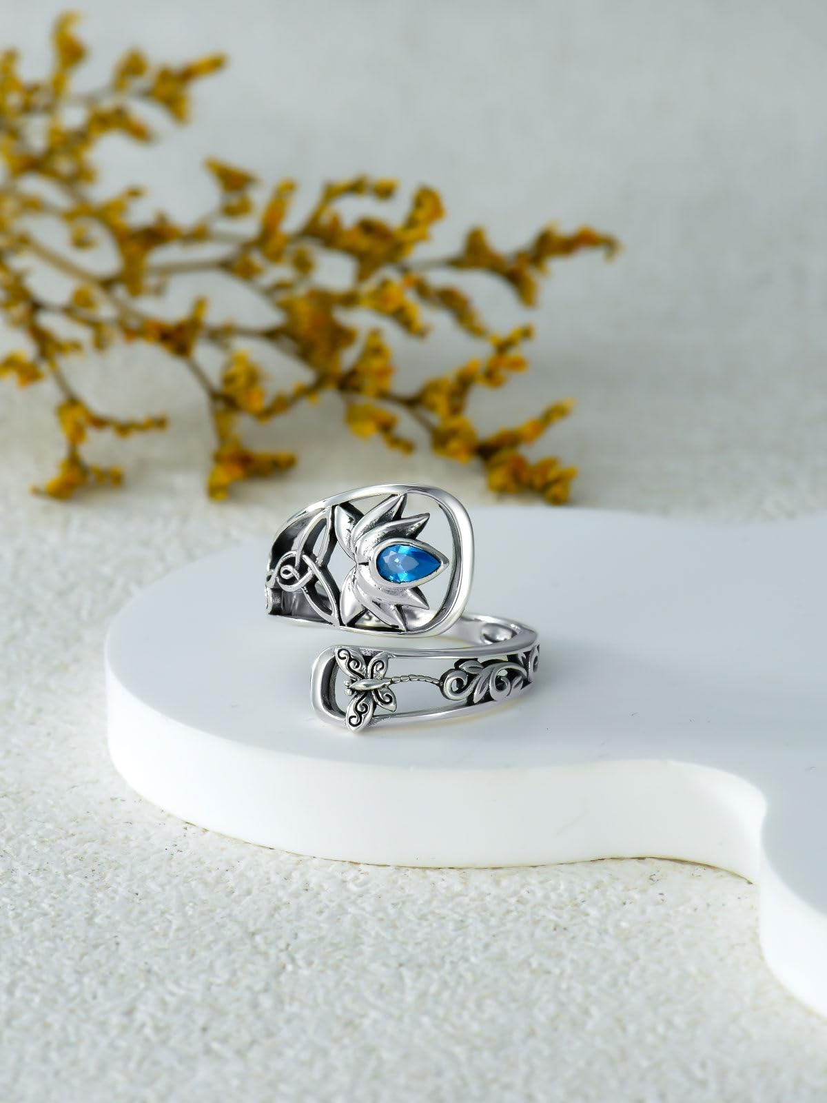 Midari Lotus Spoon Rings for Women 925 Sterling Silver Adjustable Open Lotus Flower Finger Thumb Rings Just Breathe Jewelry for Women Yoga Lovers Birthday Christmas Gifts (with Fine Box)