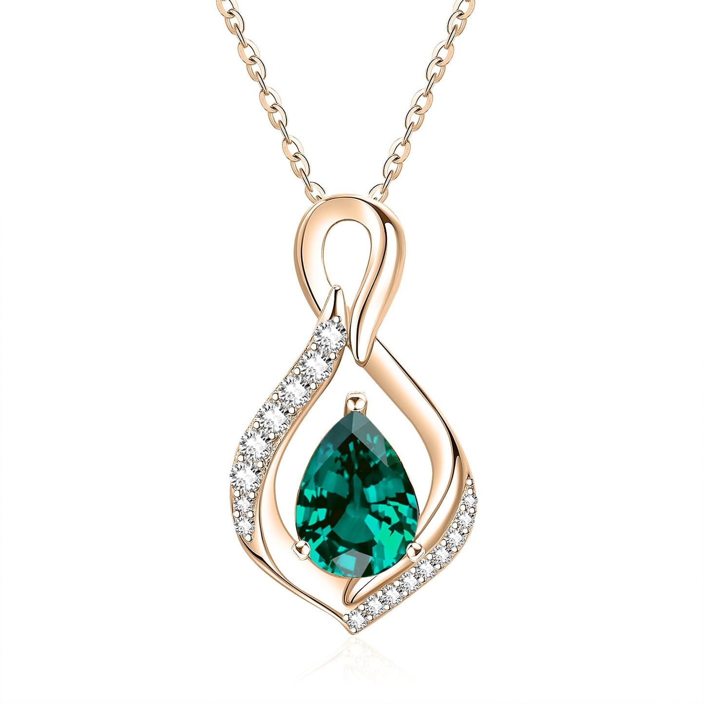 JIYVY32 Emerald Infinity Necklace for Women May Birthstone Necklaces Rose Gold Plating Anniversary Birthday Gifts for Wife Her Mom Girlfriend Birthstone Jewelry Gifts for Women