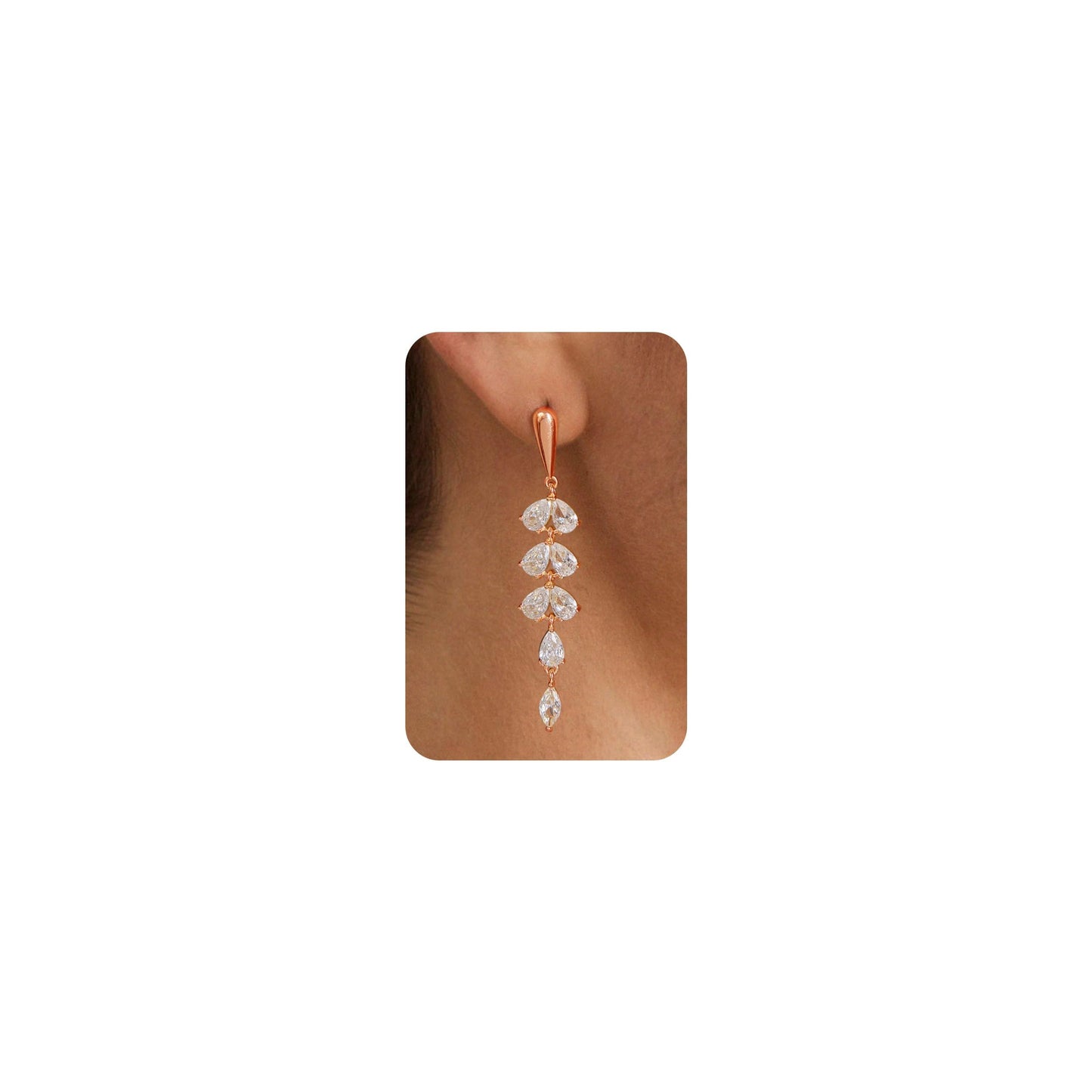 PRTGL Dangle Earrings for Women - 14K Rose Gold Plated Cubic Zirconia CZ Dangle Wedding Earrings for Women Bridal Bridesmaid