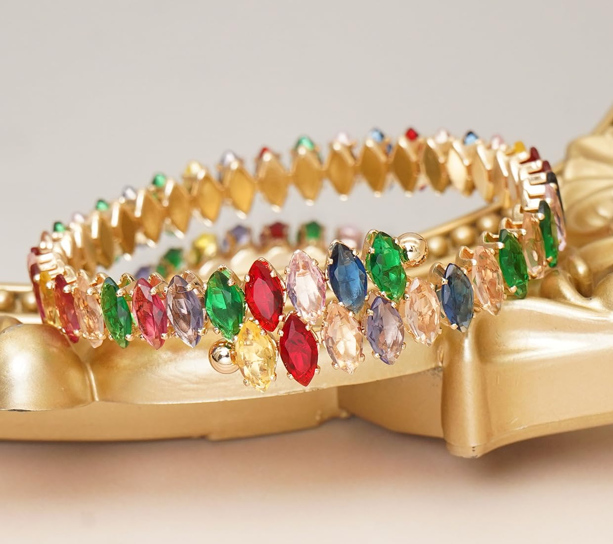 Wovanoo Rhinestone Cuff Bracelet Cubic Zirconia Tennis Bracelets Open Adjustable Bangle for Women Gold Colorful