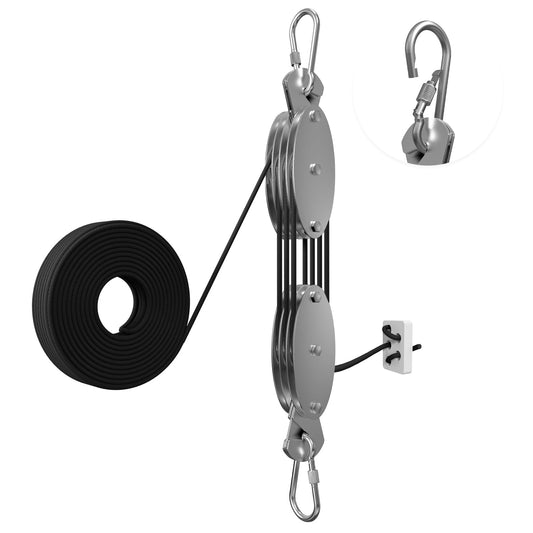 YATOINTO Upgraded Rope Hoist Pulley System, 530LB Pulley Block and Tackle, 7:1 Ratio Lifting Power 60FT, Pulley Block for Hunting Deer Hoist Kayak Lifting Objects Garage Warehouses Building