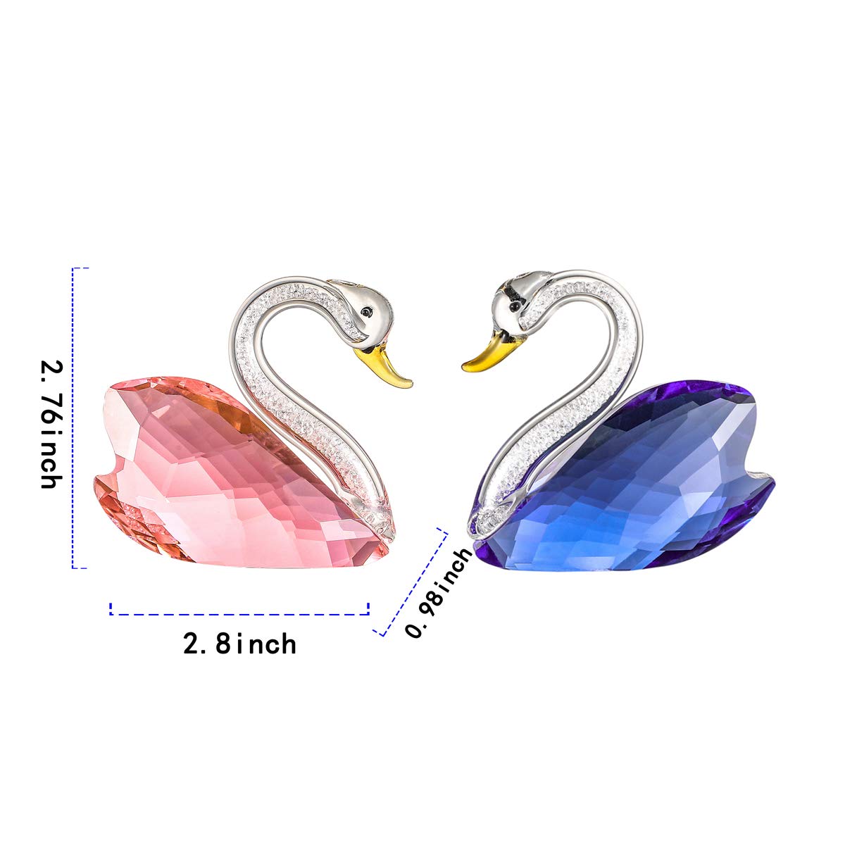 Crystal Couple Swan Figurine Home Decoration, Handmade Lover Swan Statue Ornament, Crystal Crafts Paperweight Collectible, Great Gift for Girlfriend Birthday Holidays Christmas (Blue+Pink-2)